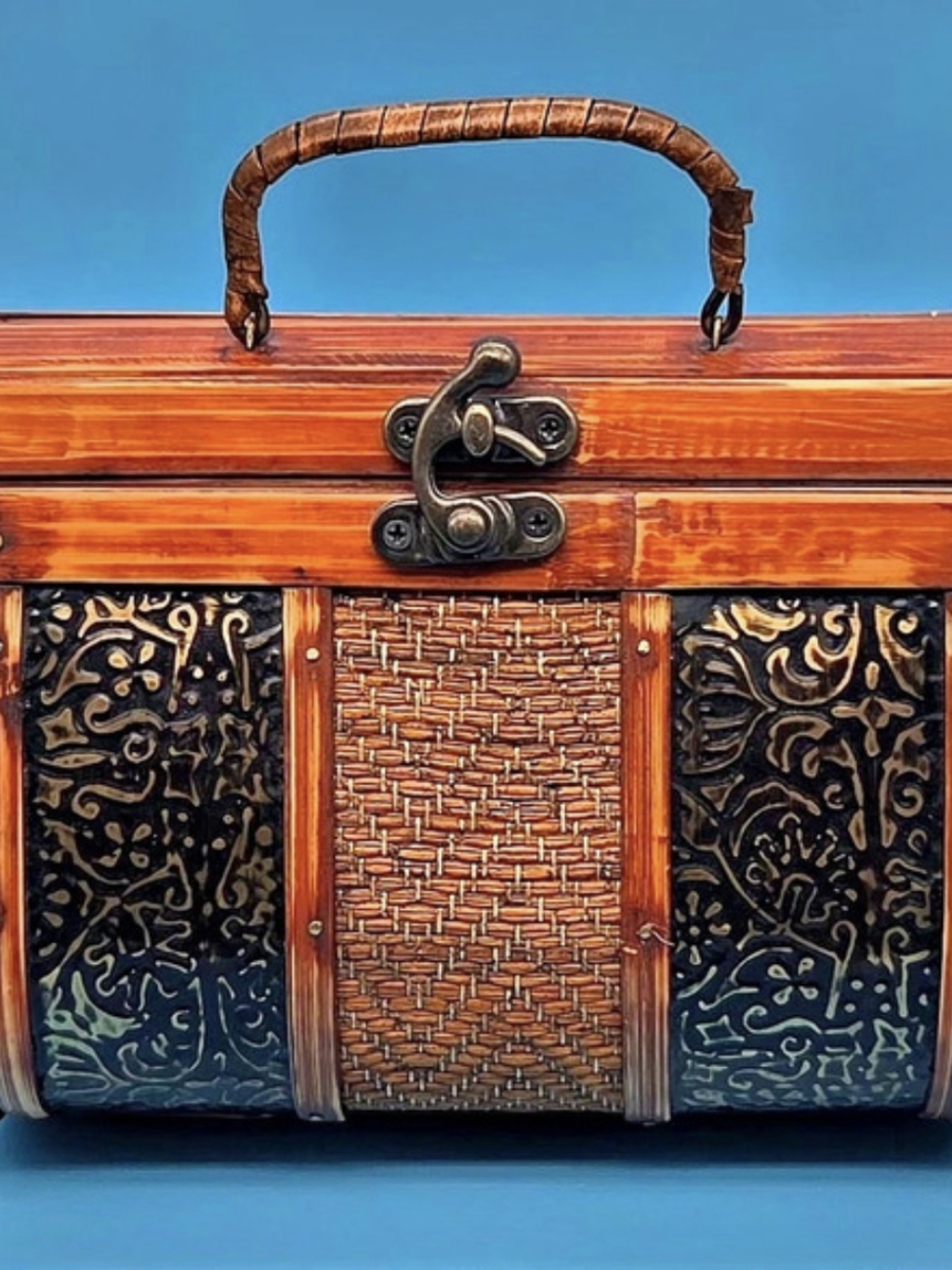Vintage 1940s Bamboo and Wood Box Purse
